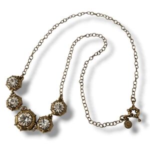 J Crew Statement Necklace Crystal Brass Tone Chain 19” vintage Paste aesthetic